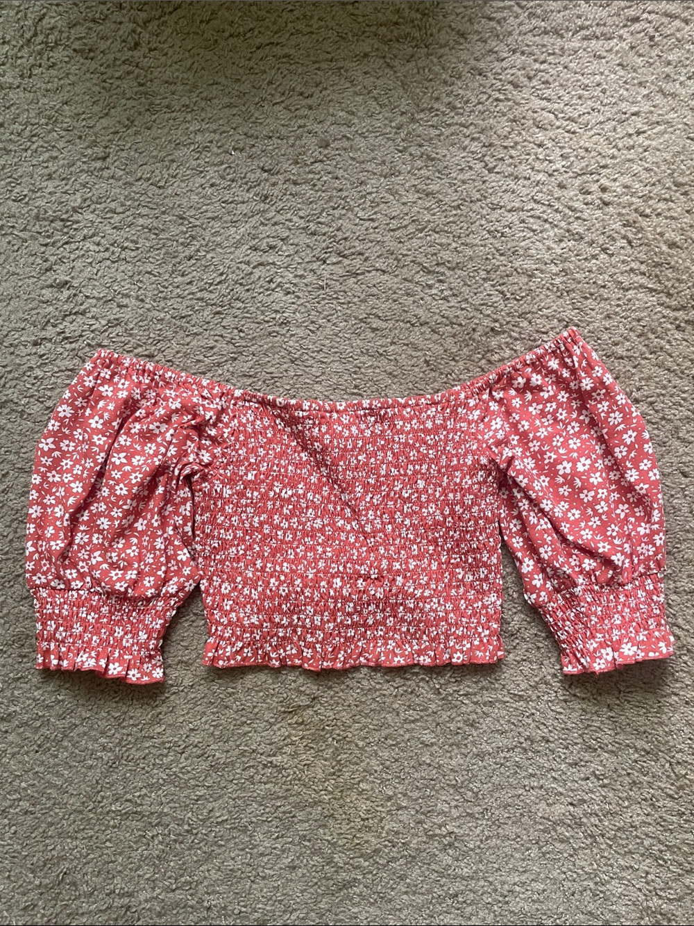 Off-Shoulder Pink Floral Smocked Crop Top